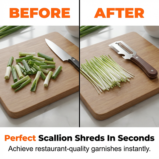 🔪 3-in-1 Scallion Shredder & Peeler –⚡Shred, Peel, Open Bottles🏆